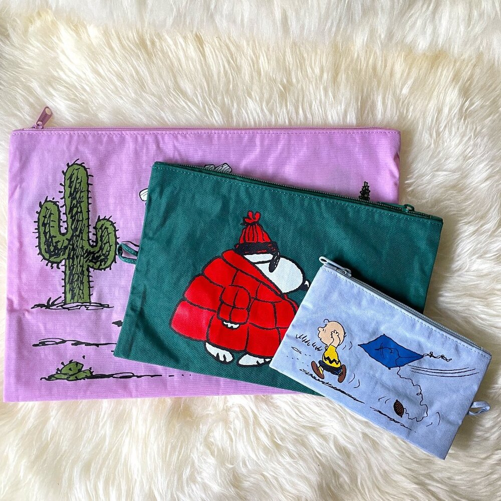 NWT Baggu Go Pouch Set - Peanuts (Kite Eating Tree, Puffer Snoopy, Pink Spike) - Picture 3 of 6